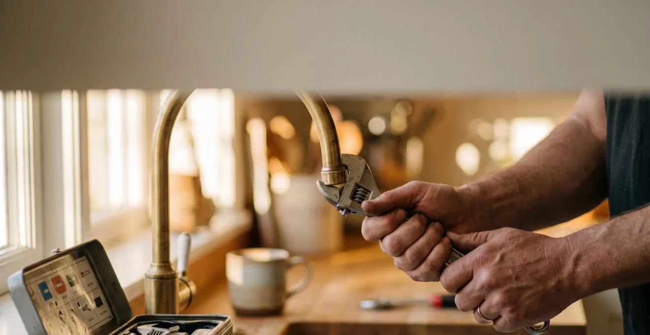 Manos de una persona reparando un grifo de cocina, simbolizando el ahorro y la autonomia del bricolaje domestico